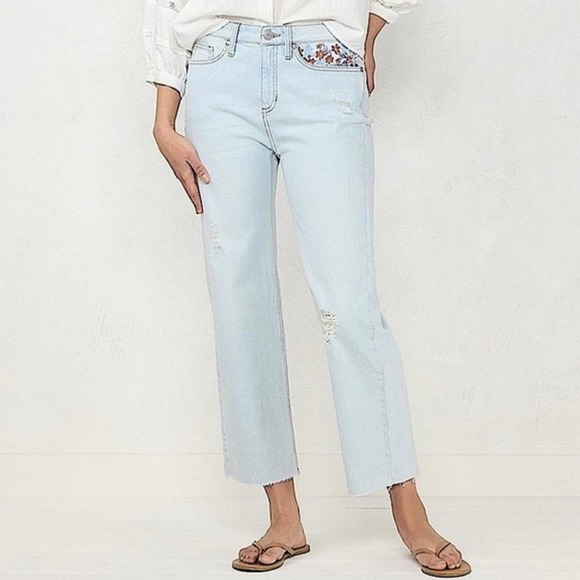 Lauren Conrad | NWT Super High Rise Size 6 Crop Floral Embroidered Jeans - Picture 1 of 16